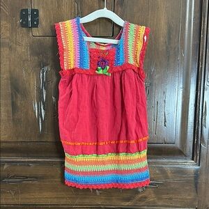 Vibrant Red dress with Multicolor Stripes